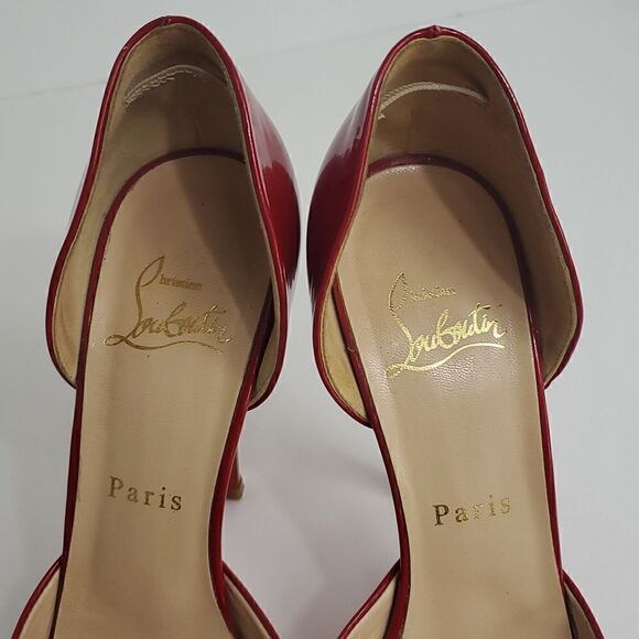 Christian Louboutin Patent Peep Toe Red Heels Size 37.5 - Picture 4 of 14